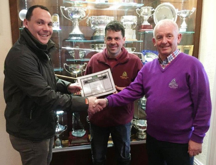 Matthew Mears presents the ClearWater prize certificate at Crosland Heath Golf Club