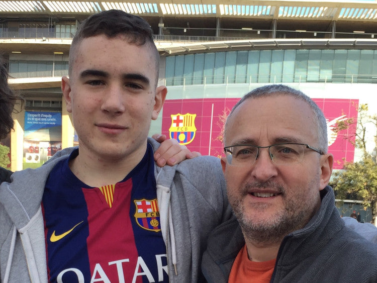 Nigel and Lewis in Barcelona to watch a match with Atlético Madrid the week before he began chemo in February